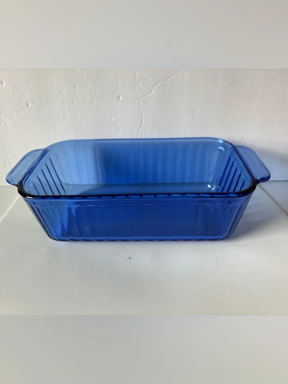 Pyrex Cobalt Blue Ribbed Glass Loaf Pan Baking Dish 1.5 qt   213-S